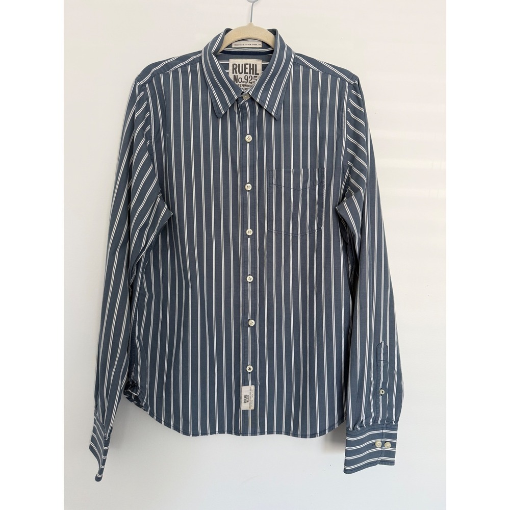 Ruehl No. 925 Blue White Striped Collared Button Down Dress Shirt Large